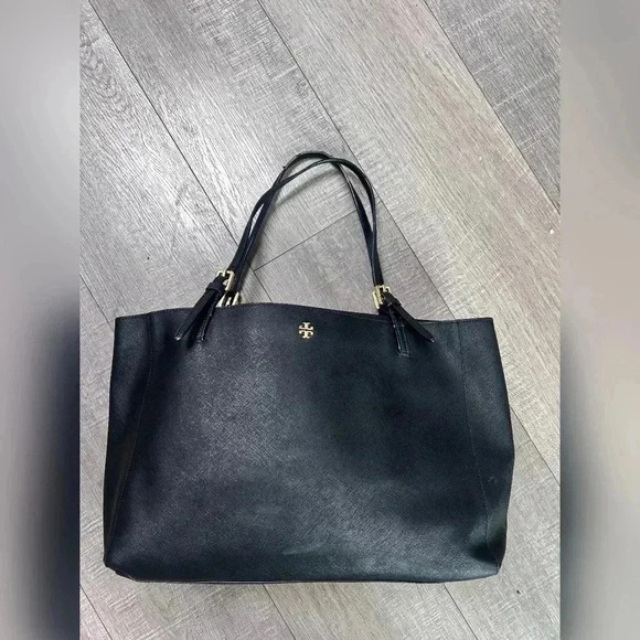 Tory Burch Emerson Black Leather Women's Tote - Picture 1 of 7